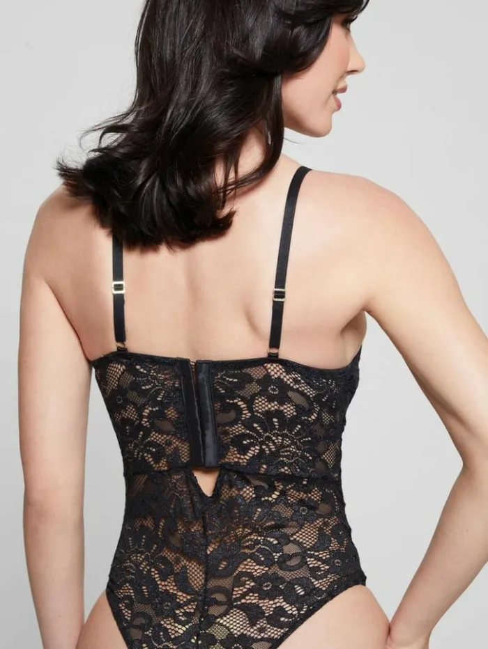 Women GUESS Tops Linda Lace Bodysuit Black