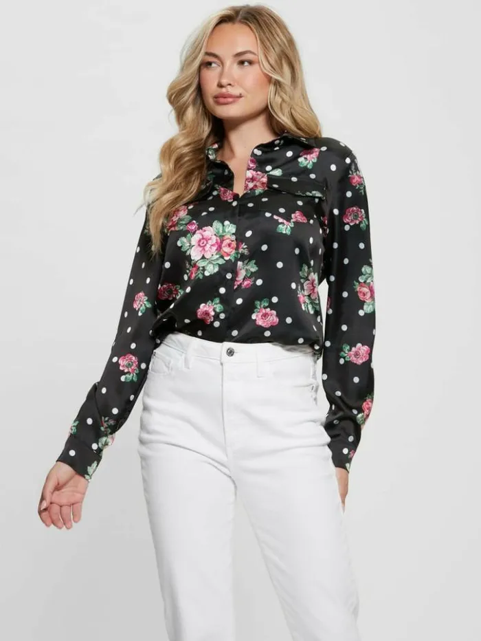 Women GUESS Tops Linda Print Top Flower Polka Dots
