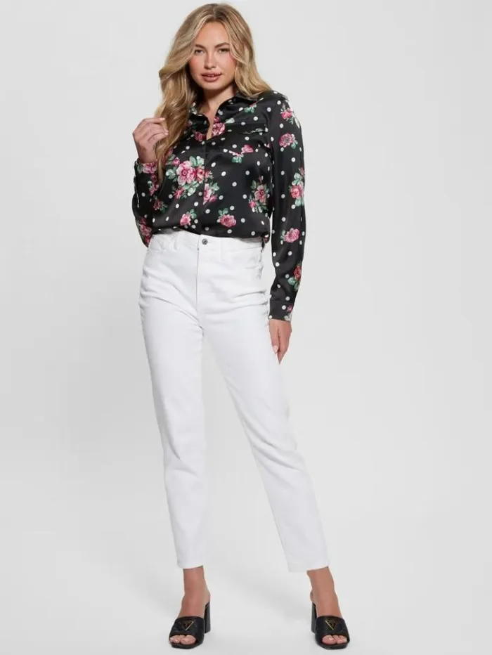 Women GUESS Tops Linda Print Top Flower Polka Dots