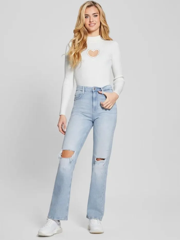 Women GUESS Tops Mia CutOut Bodysuit Dove White
