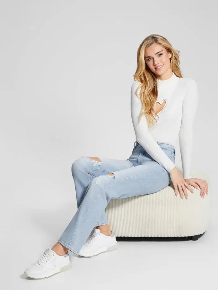 Women GUESS Tops Mia CutOut Bodysuit Dove White