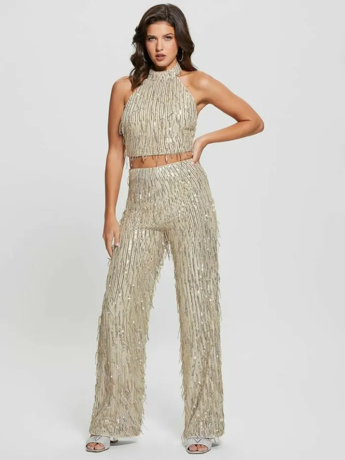Women GUESS Tops Mia Sequin Top Off White Multi