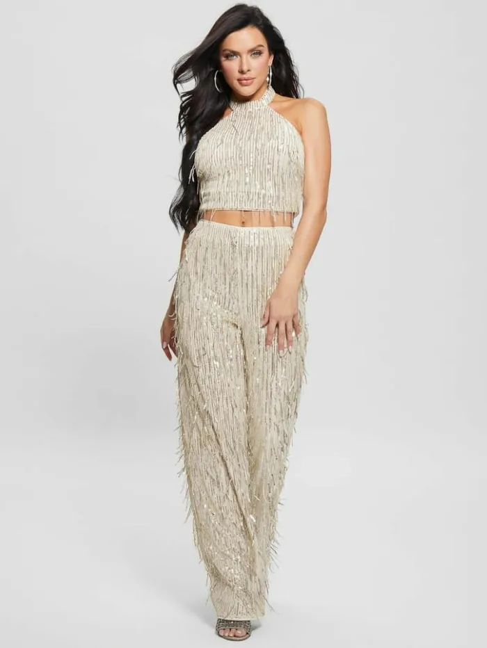 Women GUESS Tops Mia Sequin Top Off White Multi