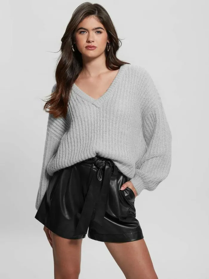Women GUESS Tops Nara WoolBlend Sweater Silk Gray Multi