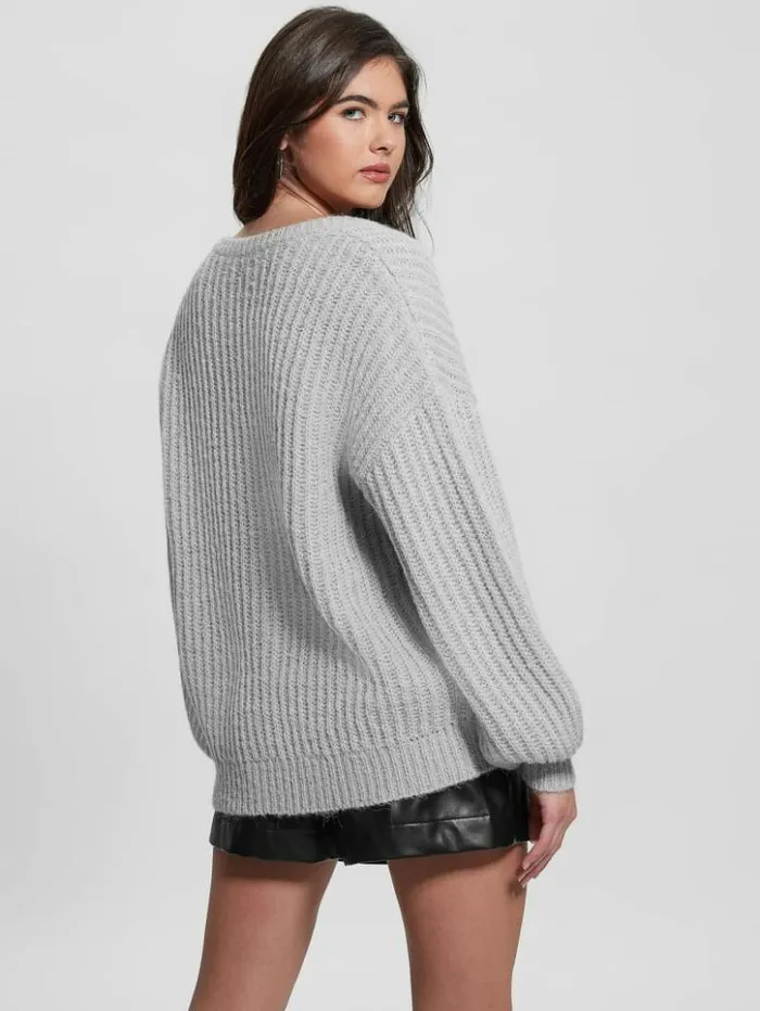 Women GUESS Tops Nara WoolBlend Sweater Silk Gray Multi