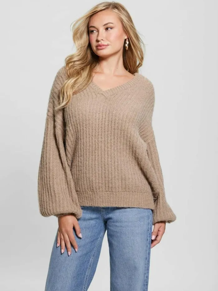 Women GUESS Tops Nara WoolBlend Sweater Silk Taupe Multi