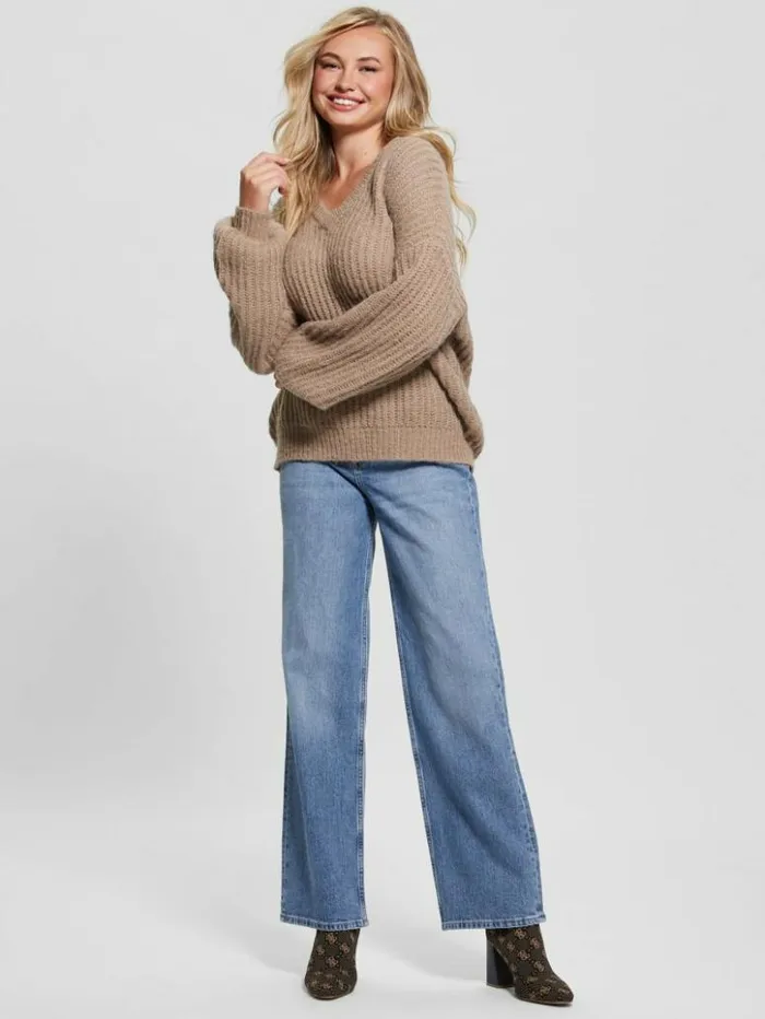 Women GUESS Tops Nara WoolBlend Sweater Silk Taupe Multi