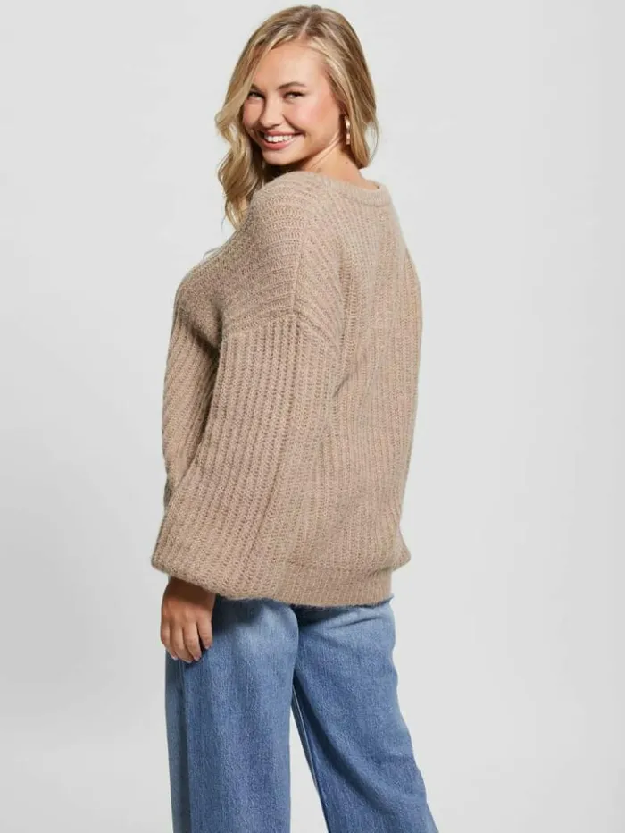 Women GUESS Tops Nara WoolBlend Sweater Silk Taupe Multi