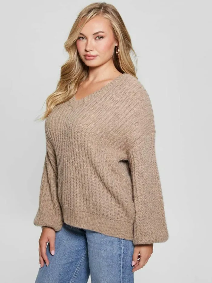 Women GUESS Tops Nara WoolBlend Sweater Silk Taupe Multi
