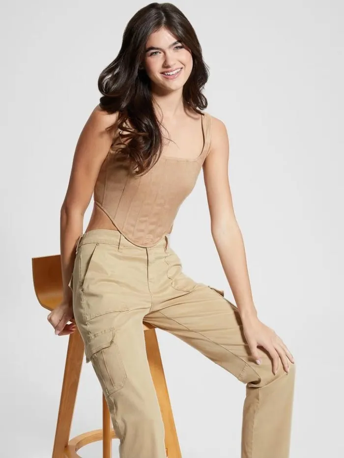 Women GUESS Tops Oriola Crop Top Wet Sand