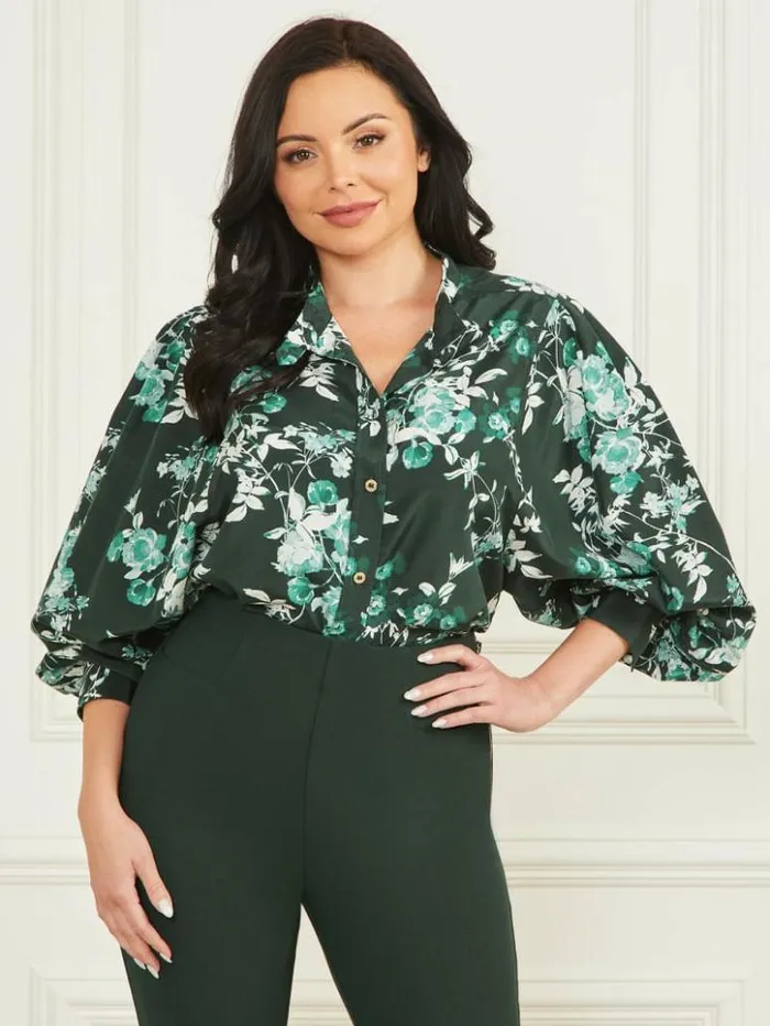 Women GUESS Tops Petal Pose Yvonne Blouse Petal Pose Chenille Green