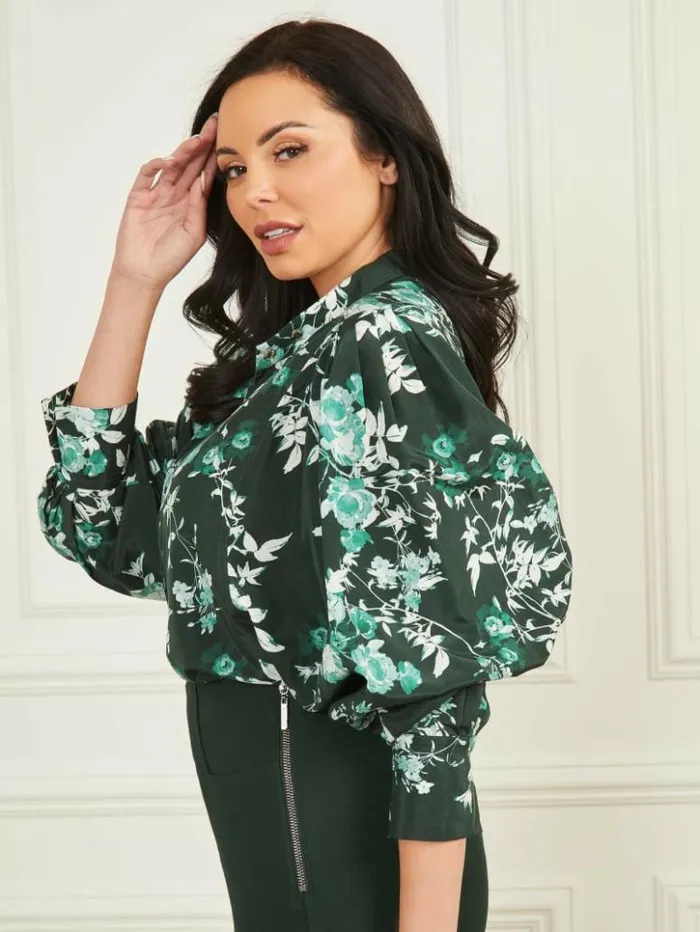 Women GUESS Tops Petal Pose Yvonne Blouse Petal Pose Chenille Green