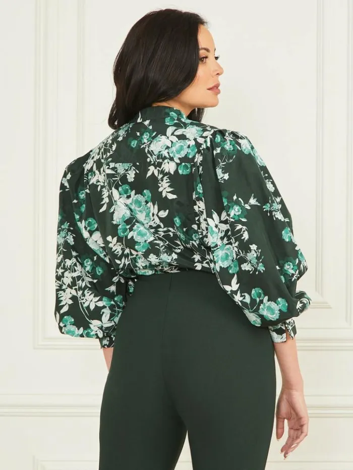 Women GUESS Tops Petal Pose Yvonne Blouse Petal Pose Chenille Green