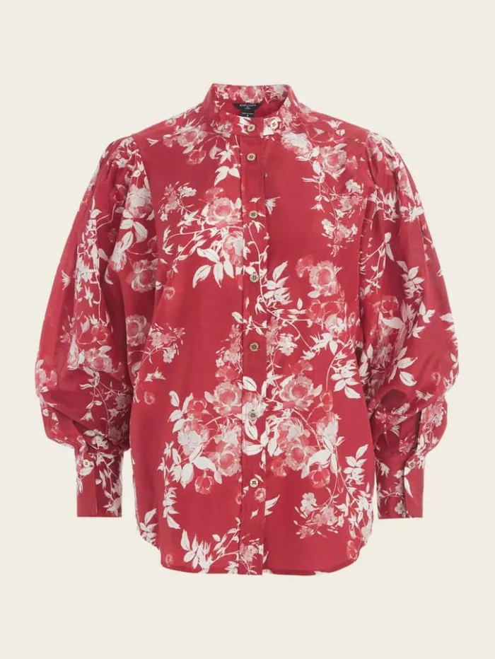 Women GUESS Tops Petal Pose Yvonne Blouse Petal Pose Dark Jam Red