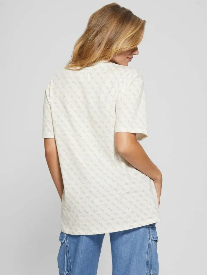Women GUESS Tops Rhinestone Mouse Graphic Tee Tan Quattro Print