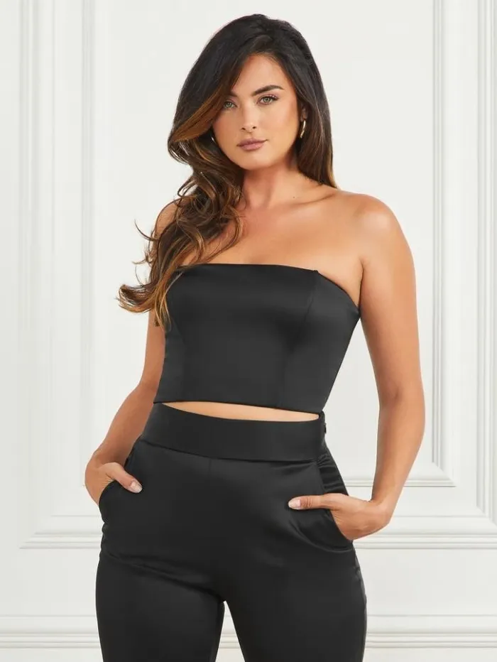 Women GUESS Tops Roxanne Satin Corset Top Black