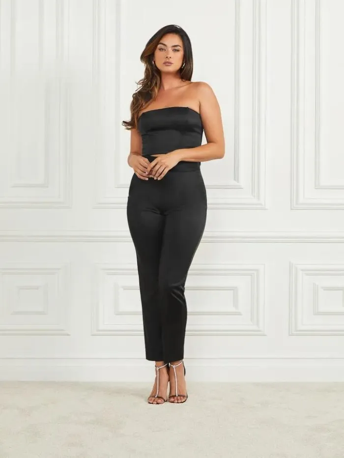 Women GUESS Tops Roxanne Satin Corset Top Black