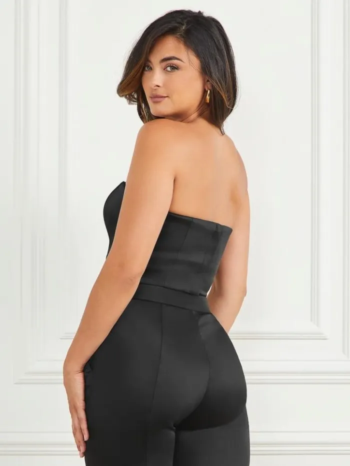 Women GUESS Tops Roxanne Satin Corset Top Black