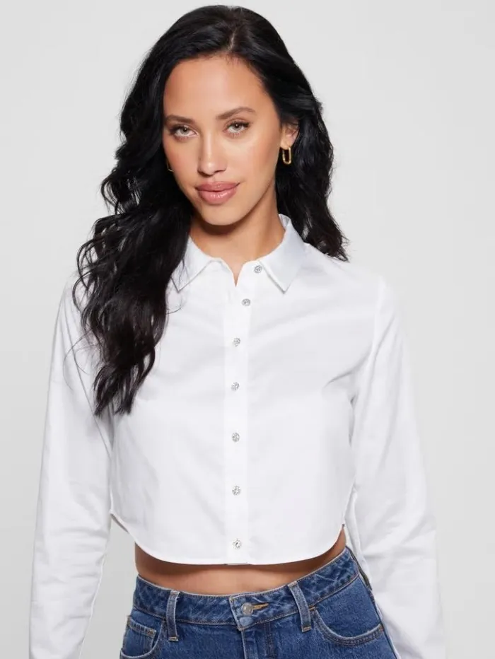 Women GUESS Tops Sami Cropped ButtonUp Top Pure White