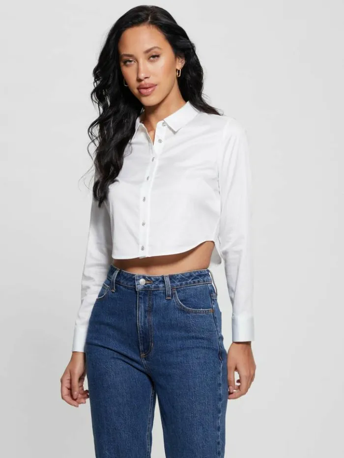 Women GUESS Tops Sami Cropped ButtonUp Top Pure White