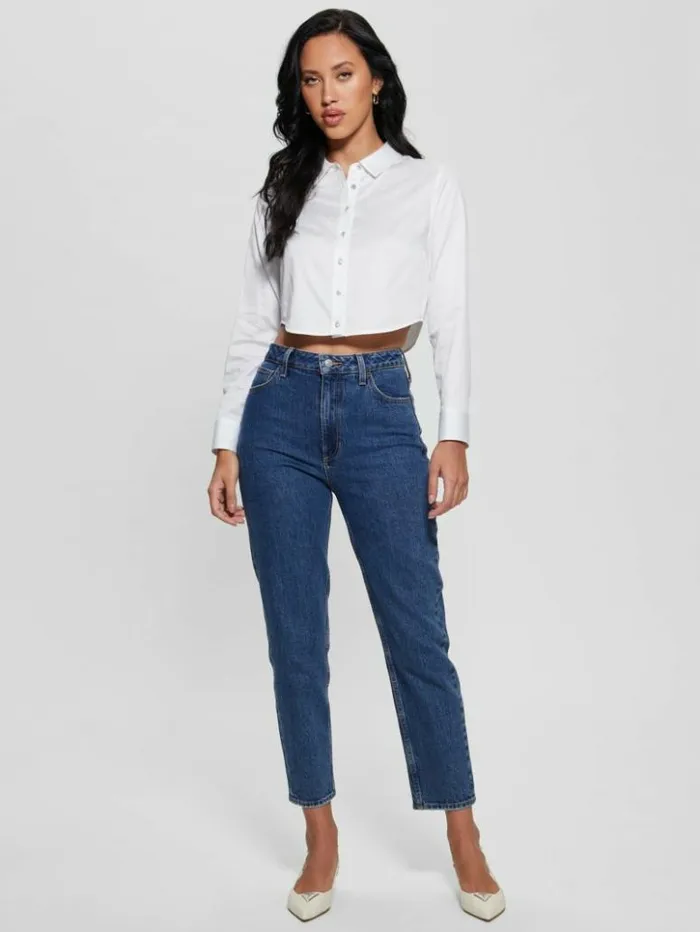 Women GUESS Tops Sami Cropped ButtonUp Top Pure White