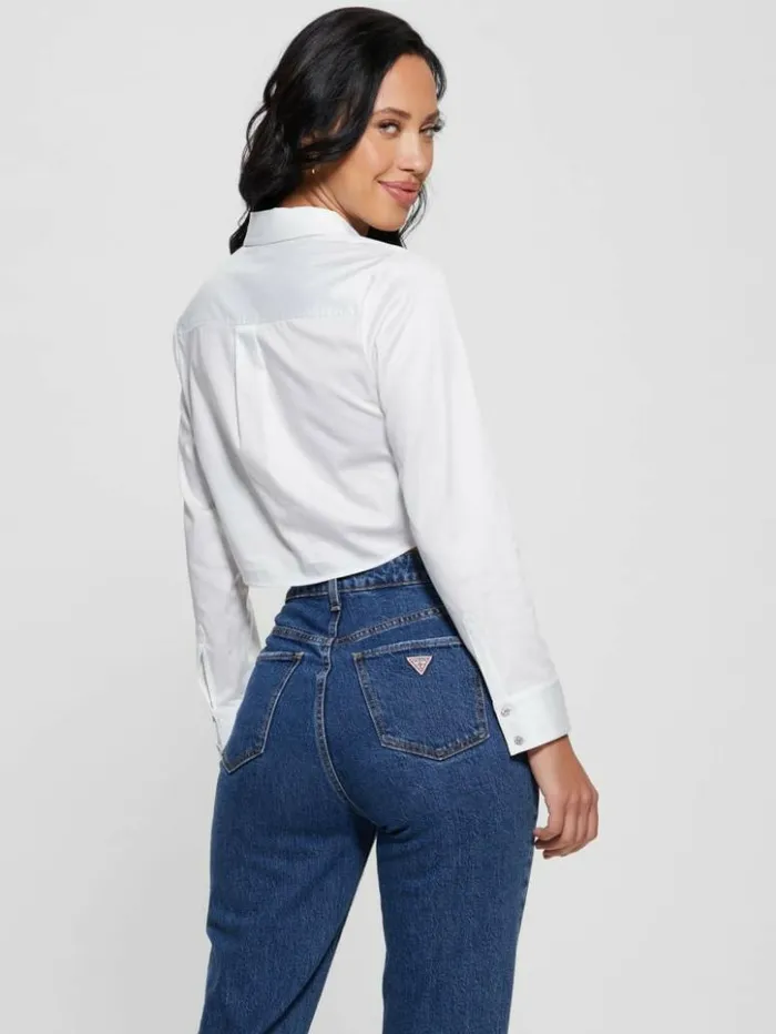 Women GUESS Tops Sami Cropped ButtonUp Top Pure White