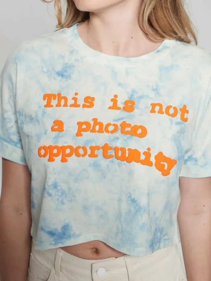 Women GUESS Tops Slogan Crop Tee Morning Glory Multi
