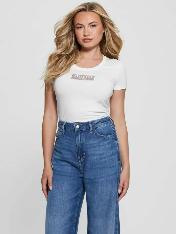 Women GUESS Tops Studded Box Tee Pure White