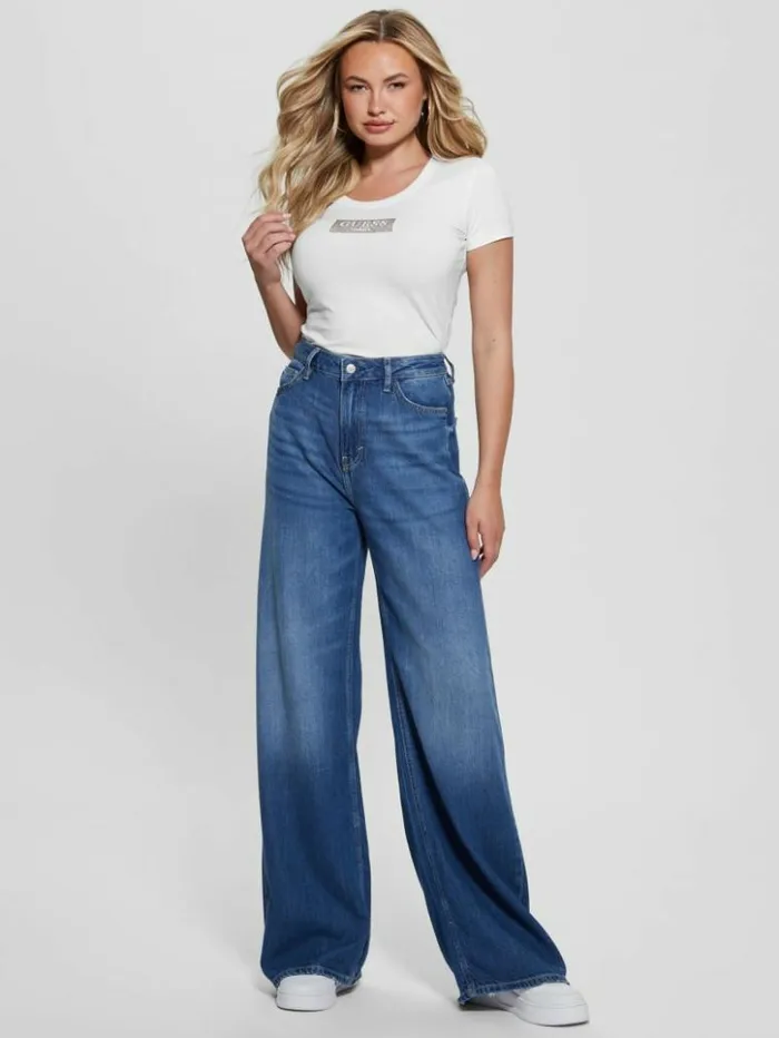 Women GUESS Tops Studded Box Tee Pure White