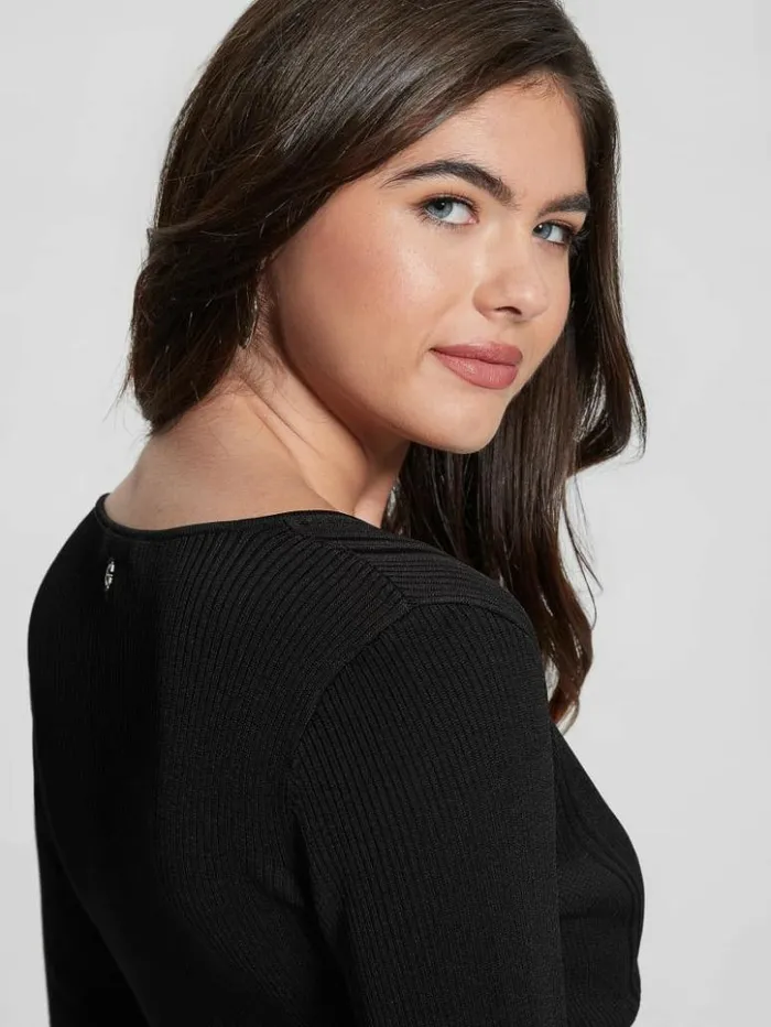 Women GUESS Tops Surplice Soft Bandage Sweater Top Black