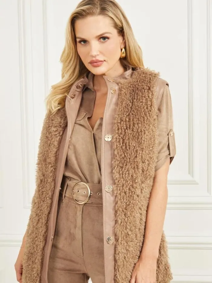 Women GUESS Tops Susy Reversible Vest Truffle Dust Multi