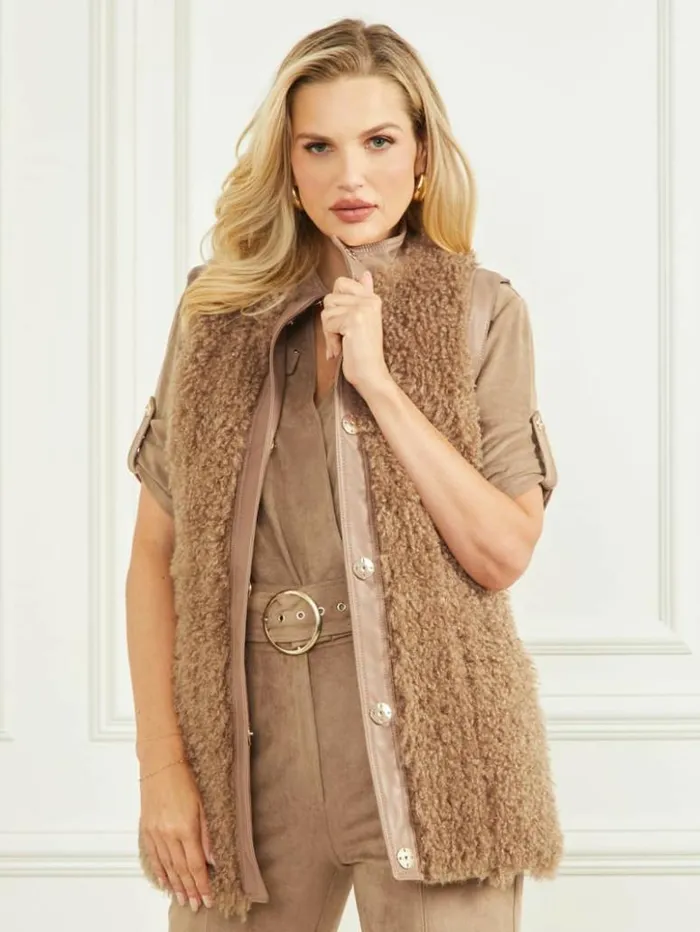 Women GUESS Tops Susy Reversible Vest Truffle Dust Multi