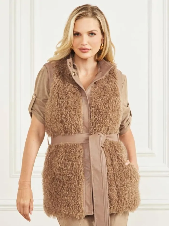 Women GUESS Tops Susy Reversible Vest Truffle Dust Multi