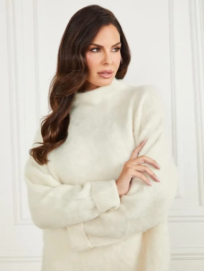 Women GUESS Tops Tanya Furry Sweater Pale Pearl