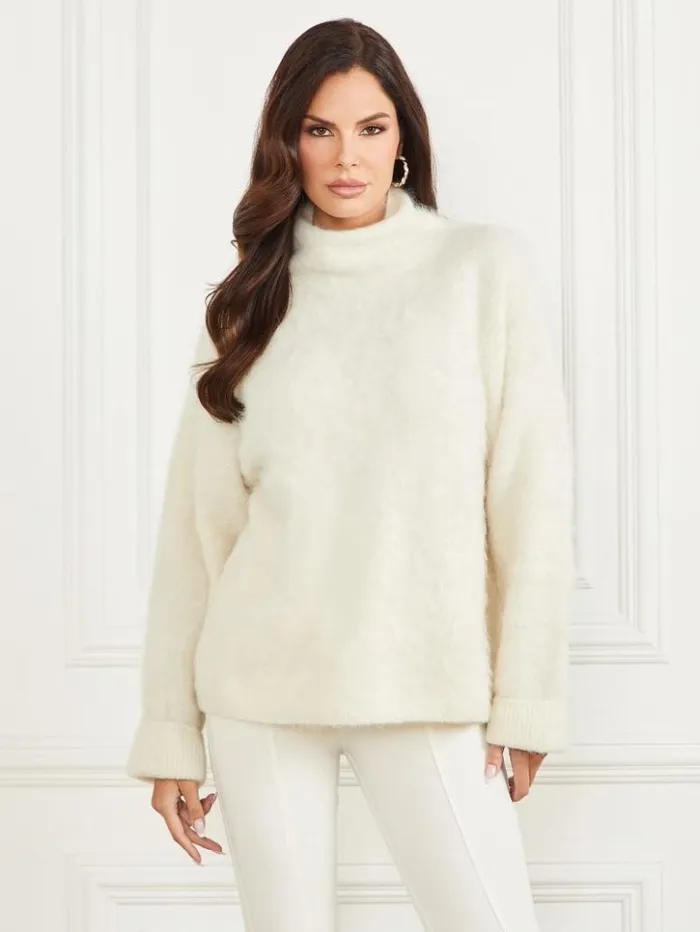 Women GUESS Tops Tanya Furry Sweater Pale Pearl