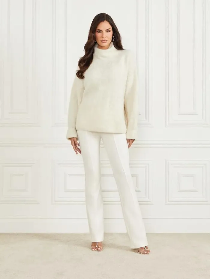 Women GUESS Tops Tanya Furry Sweater Pale Pearl