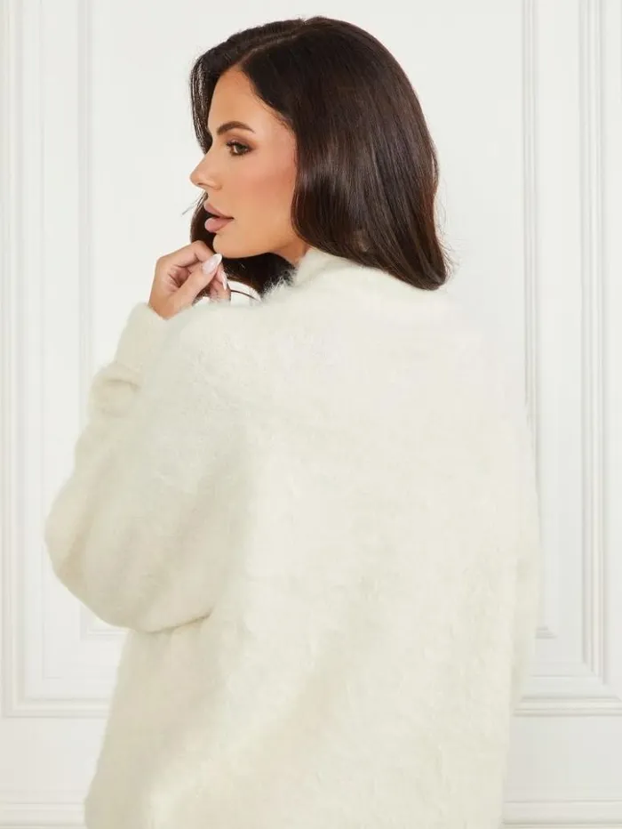 Women GUESS Tops Tanya Furry Sweater Pale Pearl