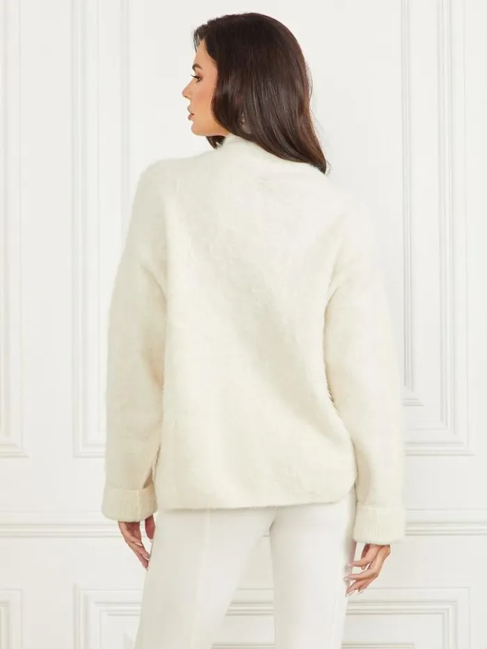 Women GUESS Tops Tanya Furry Sweater Pale Pearl