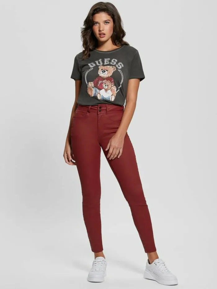Women GUESS Tops Varsity Bear Tee Jet Black Multi