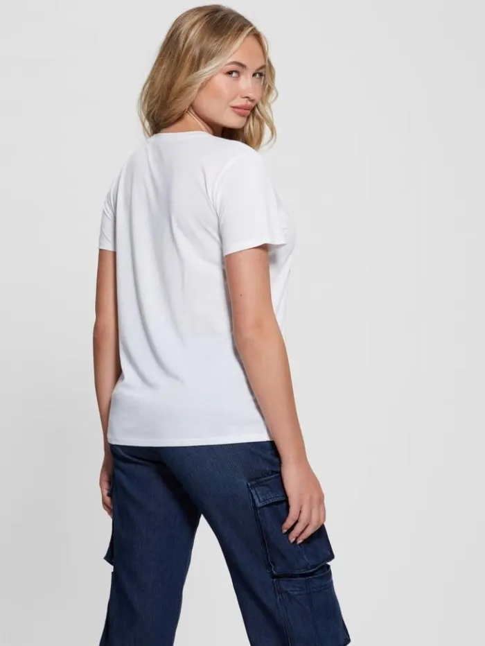Women GUESS Tops Varsity Bear Tee Pure White