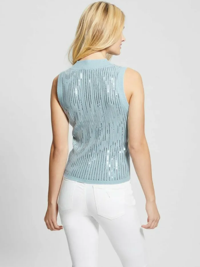 Women GUESS Tops Vivian Sequin Tank Top Whimsical Blue