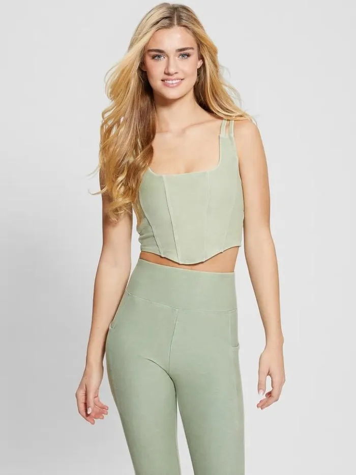 Women GUESS Tops Washed Crop Top Colored Green Multi