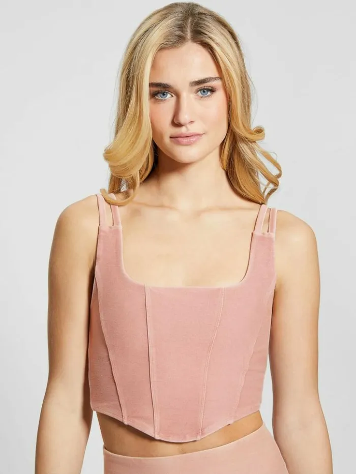 Women GUESS Tops Washed Crop Top Colored Pink Multi