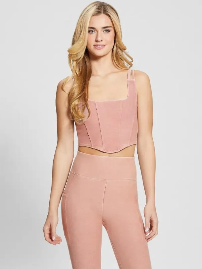 Women GUESS Tops Washed Crop Top Colored Pink Multi