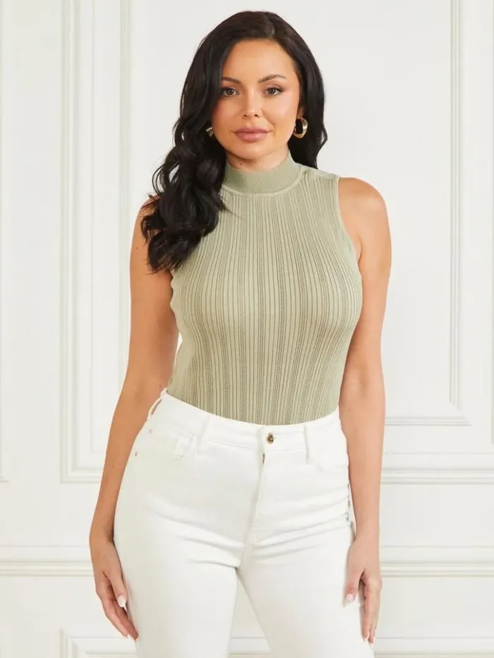 Women GUESS Tops Zoe High Neck Tank Sage Garden