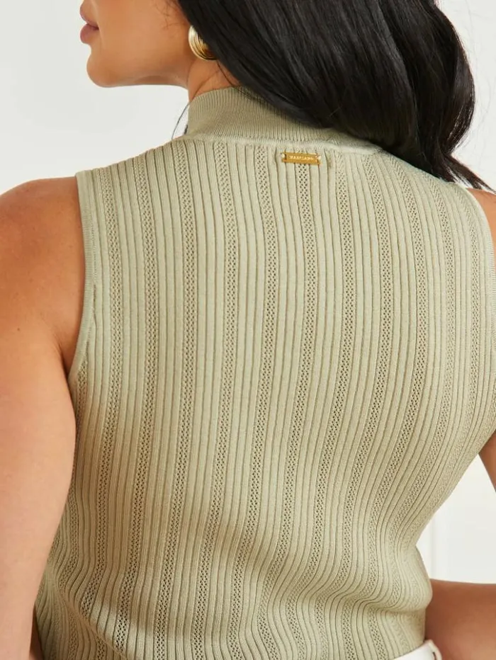 Women GUESS Tops Zoe High Neck Tank Sage Garden