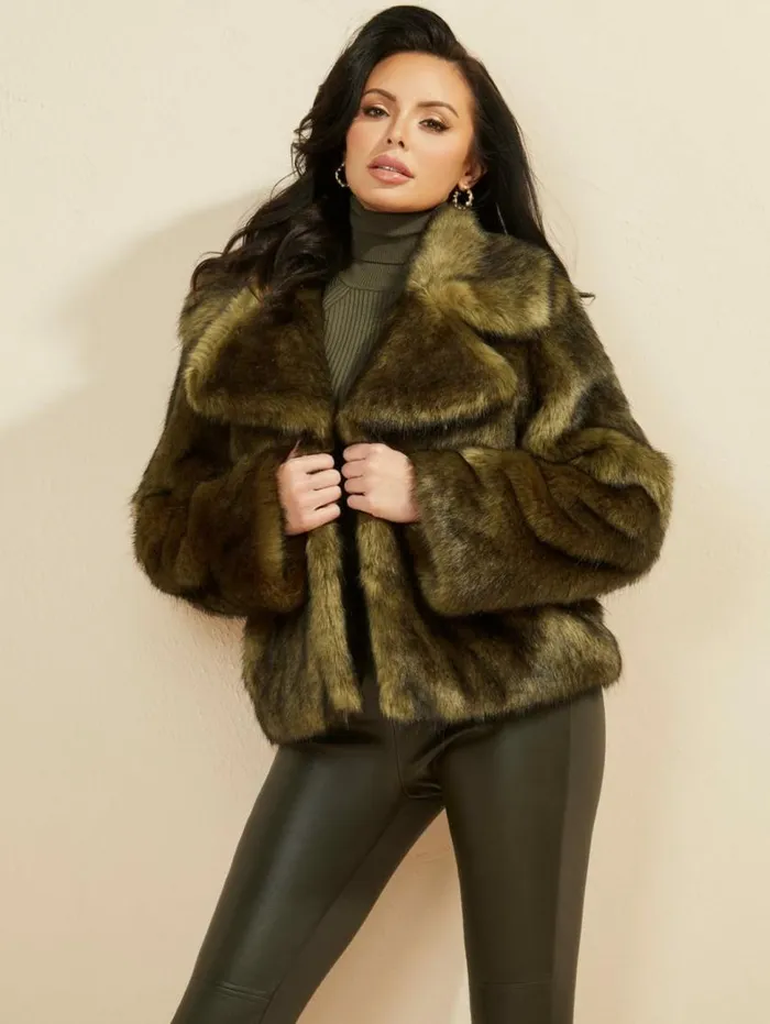 Women Gwenda FauxFur Jacket Lancer Green Multi Marciano Jackets