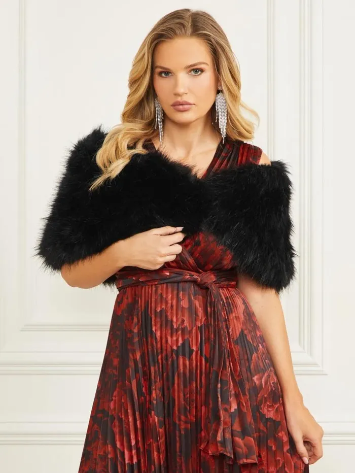 Women Gwenda FauxFur Shawl Scarf Black Marciano Jackets