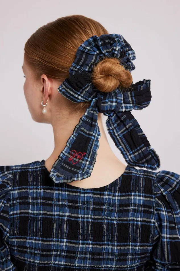 Women Hair Accessories Damson Madder Bow Check Scrunchie