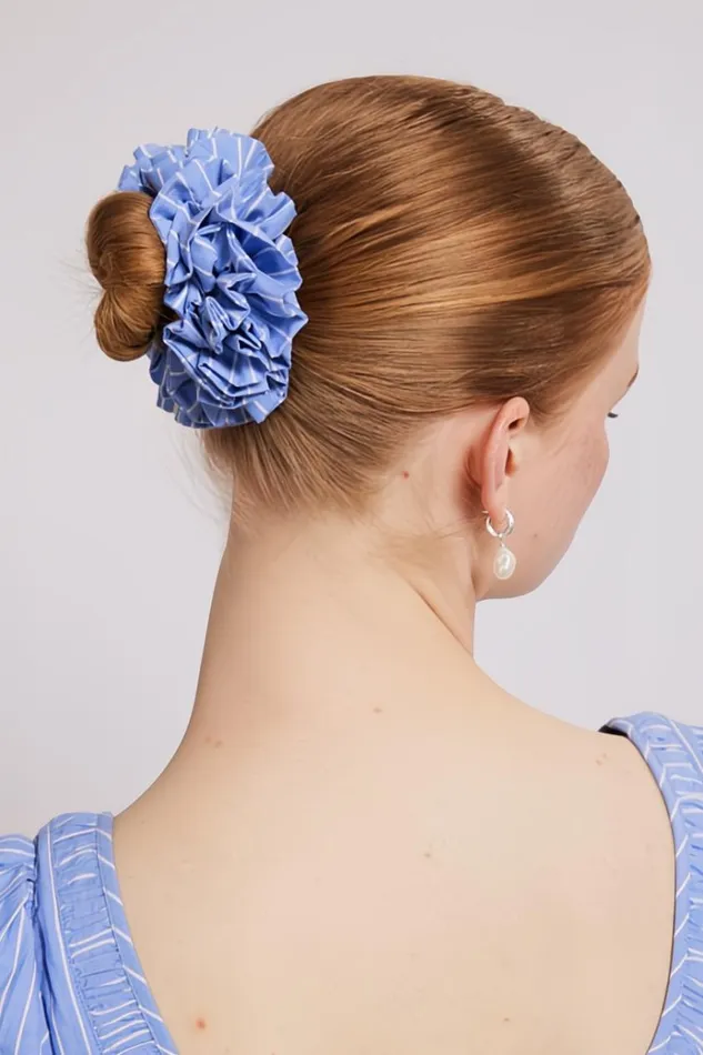 Women Hair Accessories Damson Madder Garter Scrunchie 8211 Blue And White Stripe